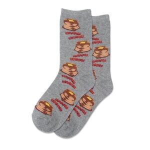 Hotsox Women's BRUNCH Pancakes And Bacon Socks 1 Pair, Grey Heather  4-10 Shoe